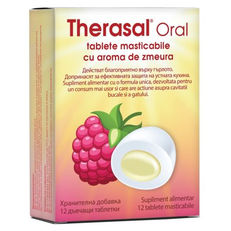 Tablete masticabile cu aroma de zmeura Therasal Oral, 12 tablete, Vedra