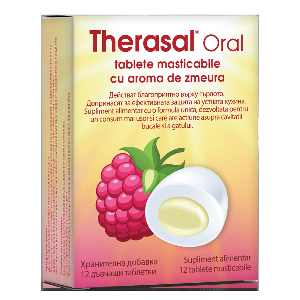 Tablete masticabile cu aroma de zmeura Therasal Oral, 12 tablete, Vedra