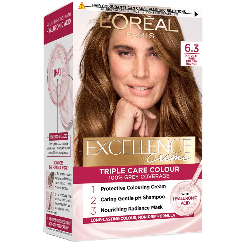 Vopsea de par cu acid hialuronic Excellence Color Creme 6.30 Blond Inchis Auriu, 192 ml, Loreal