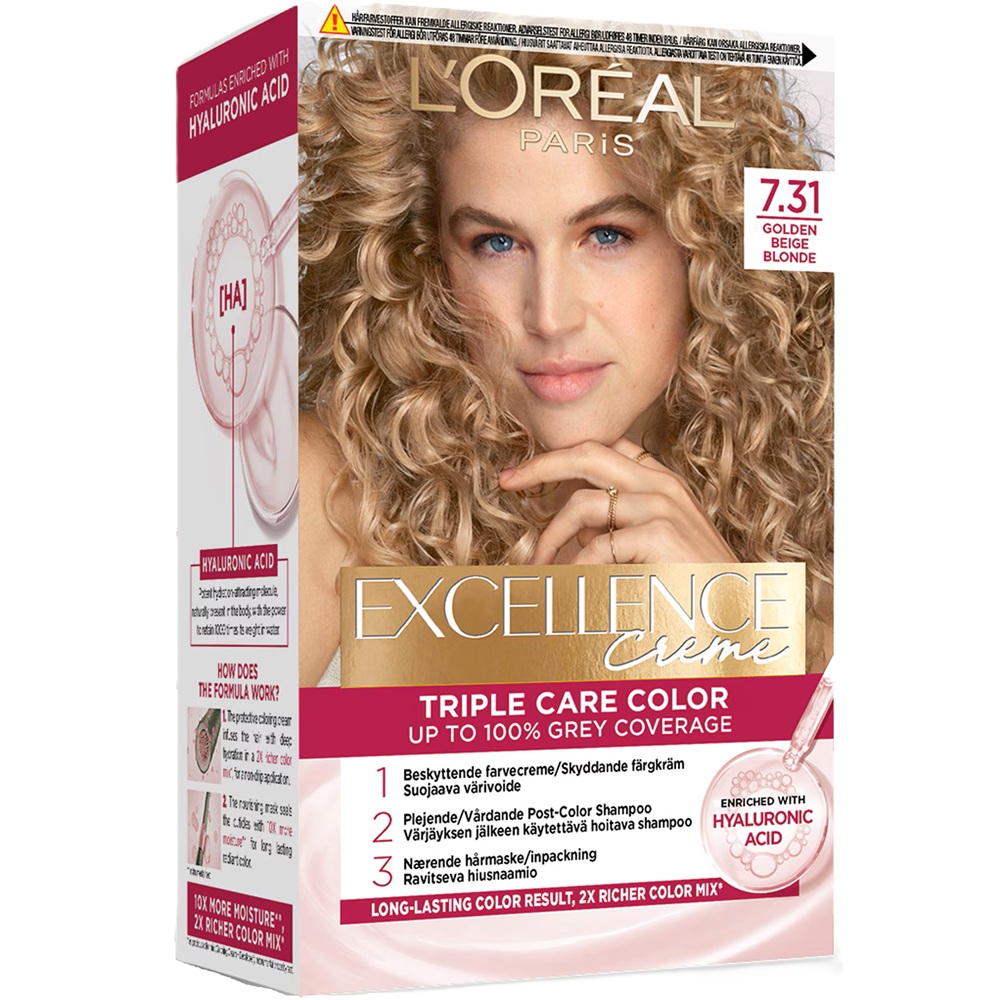 Vopsea de par cu acid hialuronic Excellence Color Creme 7.31 Blond Caramel, 192 ml, Loreal