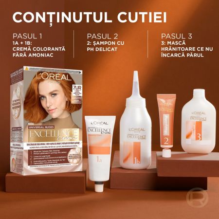 Vopsea de par fara amoniac Excellence Universal 7UR Cupru, 192 ml, Loreal 691014