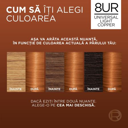 Vopsea de par fara amoniac Excellence Universal 8UR Cupru Deschis, 192 ml, Loreal 691021