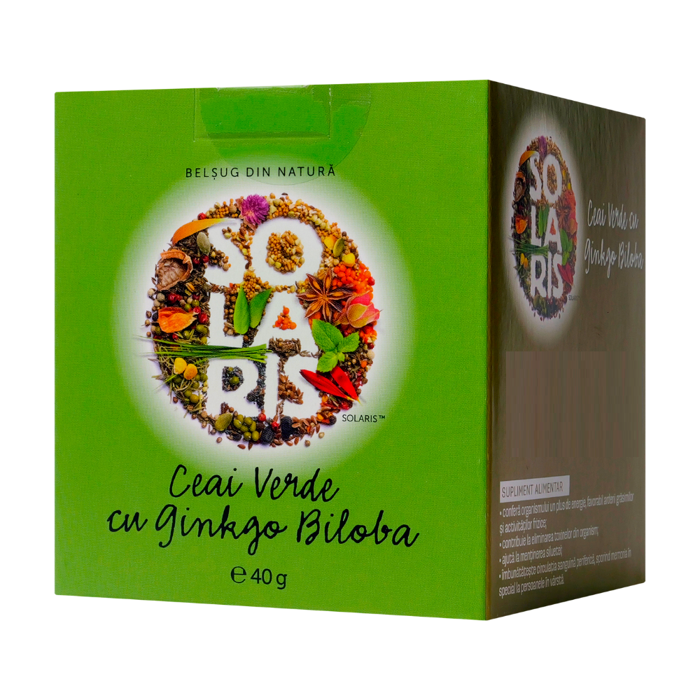 Ceai verde cu Ginko Biloba, 20 doze x 2 g, Solaris