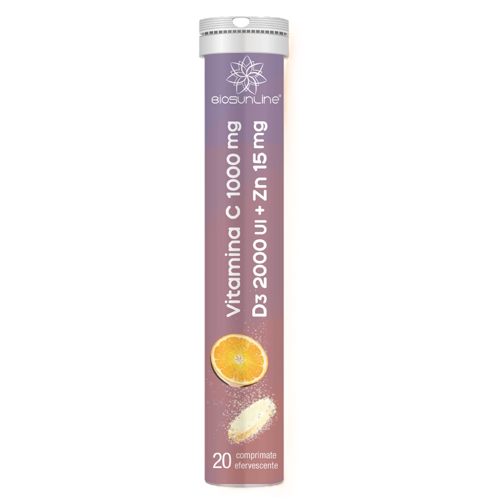 Vitamina C + D3 + Zinc, 20 comprimate efervescente, BioSunLine
