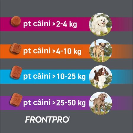 Tratament pentru caini impotriva puricilor si capuselor, 11 mg afoxolan, 3 comprimate masticabile, Frontpro 691440