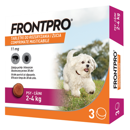 Tratament pentru caini impotriva puricilor si capuselor, 11 mg afoxolan, 3 comprimate masticabile, Frontpro