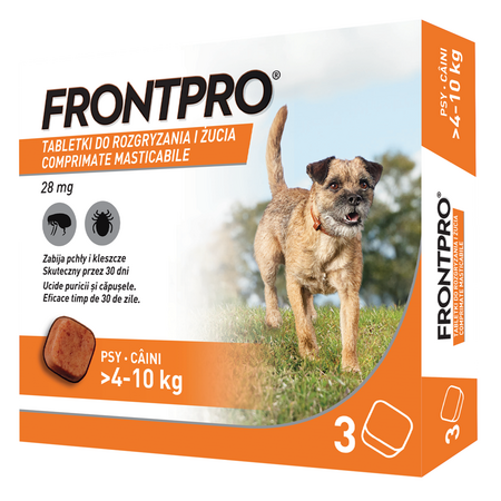 Tratament pentru caini impotriva puricilor si capuselor, 28 mg afoxolan, 3 comprimate masticabile, Frontpro