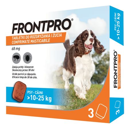 Tratament pentru caini impotriva puricilor si capuselor, 68 mg afoxolan, 3 comprimate masticabile, Frontpro