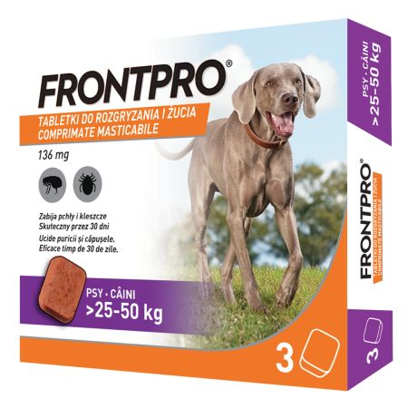 Tratament pentru caini impotriva puricilor si capuselor, 136 mg afoxolan, 3 comprimate masticabile, Frontpro