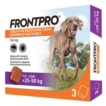 Tratament pentru caini impotriva puricilor si capuselor, 136 mg afoxolan, 3 comprimate masticabile, Frontpro