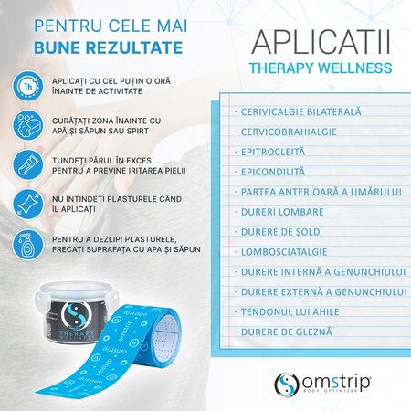 Banda kinesiologica impotriva durerilor musculare Wellness, 1.5 m x 5 cm, Omstrip 691565