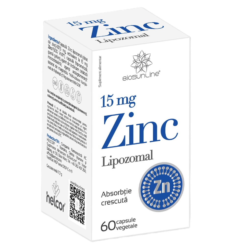 Zinc Lipozomal, 15 mg, 60 capsule vegetale, BioSunLine