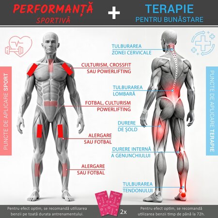 Benzi kinesiologice impotriva durerilor musculare Plus, 2 bucati, Omstrip 691574