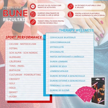 Benzi kinesiologice impotriva durerilor musculare Plus, 6 bucati, Omstrip 691585