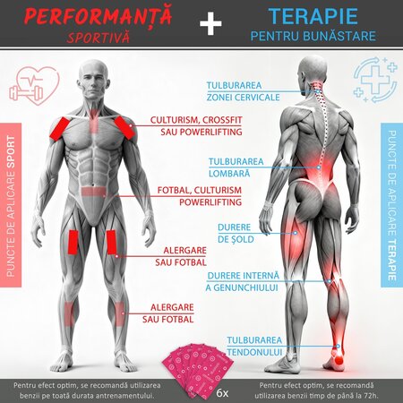 Benzi kinesiologice impotriva durerilor musculare Plus, 6 bucati, Omstrip 691581