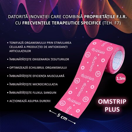 Banda kinesiologica impotriva durerilor musculare Plus, 1.5 m x 5 cm, Omstrip 691593