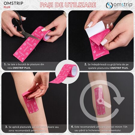 Banda kinesiologica impotriva durerilor musculare Plus, 1.5 m x 5 cm, Omstrip 691591