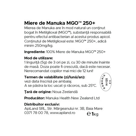 Miere de Manuka MGO 250+, 1000 g, Manuka Health 691791