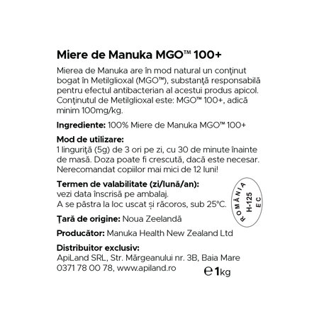 Miere de Manuka MGO 100+, 1000 g, Manuka Health 691810