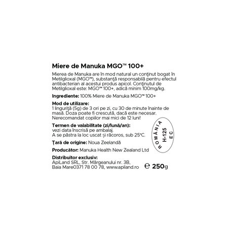 Miere de Manuka MGO 100+, 250 g, Manuka Health 691813