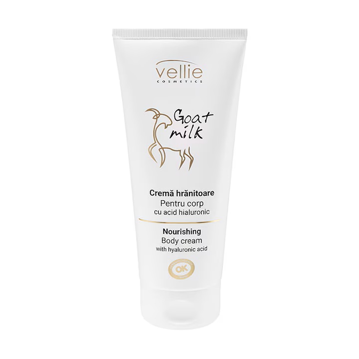 Crema de corp hranitoare cu Acid hialuronic Goat Milk, 200 ml, Vellie