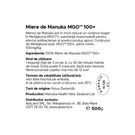 Miere de Manuka MGO 100+, 500 g, Manuka Health 691816