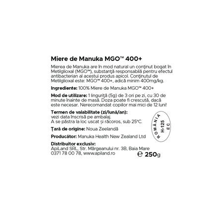 Miere de Manuka MGO 400+, 250 g, Manuka Health 691821