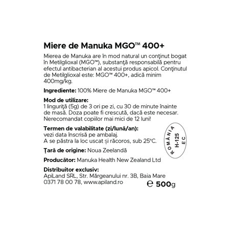Miere de Manuka MGO 400+, 500 g, Manuka Health 691823