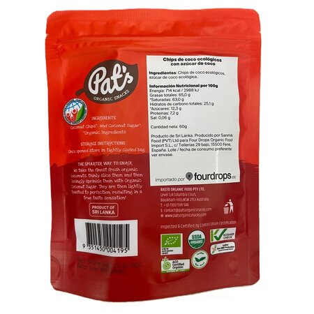 Chipsuri organice din nuca de cocos, 60 g, Pat's 691827