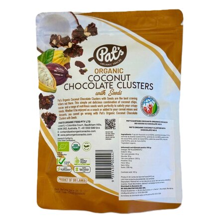 Gustare crocanta organica din nuca de cocos cu ciocolata, 140 g, Pat's 740884
