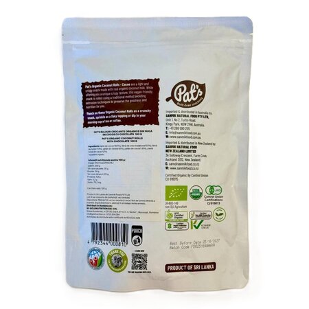 Rulouri crocante organice din nuca de cocos cu cacao, 100 g, Pat's 740891