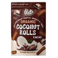Rulouri crocante organice din nuca de cocos cu cacao, 100 g, Pat's