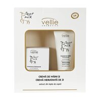 Set Crema de maini hidratanta cu Acid hialuronic 100 ml + Crema hidratanta de zi cu Acid hialuronic pentru fata 50 ml Goat Milk, Vellie