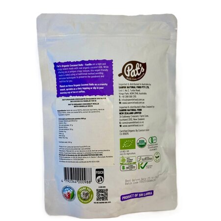 Rulouri crocante organice din nuca de cocos cu vanilie, 100 g, Pat's 740928