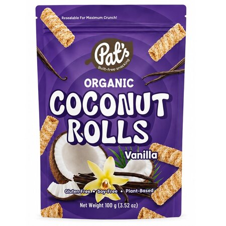 Rulouri crocante organice din nuca de cocos cu vanilie, 100 g, Pat's