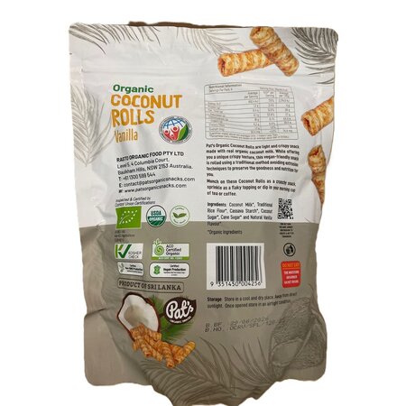 Rulouri crocante organice din nuca de cocos cu vanilie, 140 g, Pat's 691839