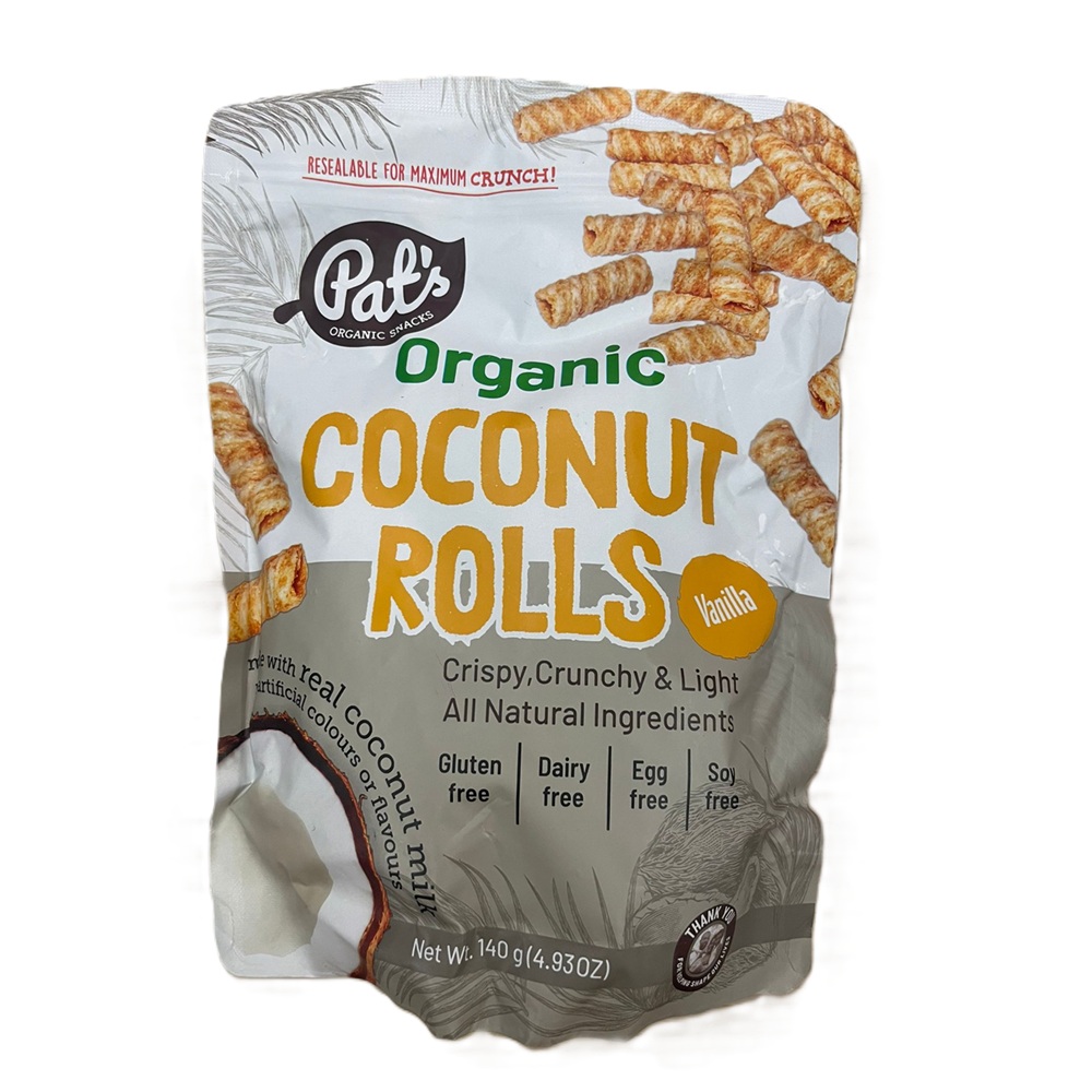 Rulouri crocante organice din nuca de cocos cu vanilie, 140 g, Pat's