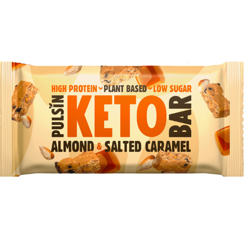 Baton proteic cu migdale si caramel sarat Keto Bar, 50 g, Pulsin