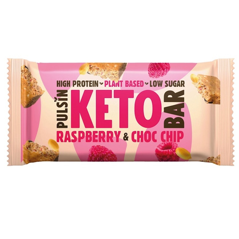 Baton proteic cu zmeura si cipsuri de ciocolata Keto Bar, 50 g, Pulsin