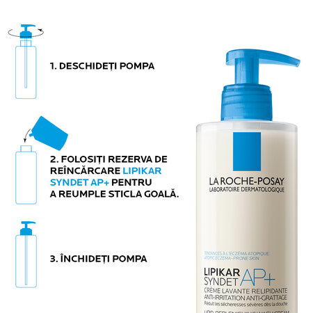 Pachet Crema de spalare ultra-delicata, pentru pielea uscata cu tendinta atopica Lipikar Syndet AP+, 400 ml + Rezerva, 400 ml, La Roche-Posay 691934