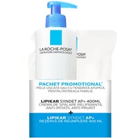 Pachet Crema de spalare ultra-delicata, pentru pielea uscata cu tendinta atopica Lipikar Syndet AP+, 400 ml + Rezerva, 400 ml, La Roche-Posay