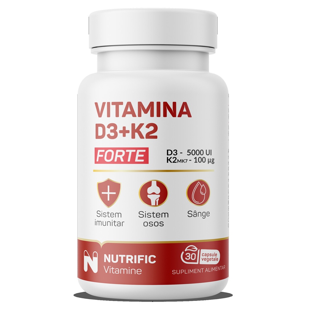 Vitamina D3 5000 UI + K2 100 MCG Forte, 30 capsule vegetale, Nutrific