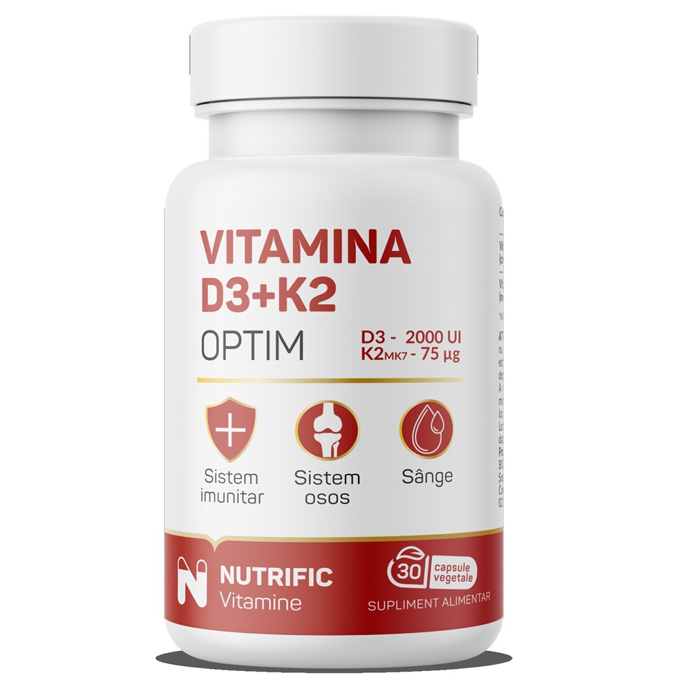 Vitamina D3 2000 UI + K2 75 MCG Optim, 30 capsule vegetale, Nutrific