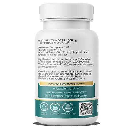 Ulei de Luminita noptii + vitamina E naturala, 1000 mg, 60 capsule moi, Nutrific 691982