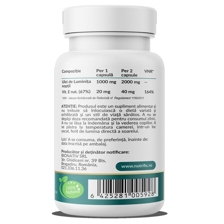 Ulei de Luminita noptii + vitamina E naturala, 1000 mg, 60 capsule moi, Nutrific 691981
