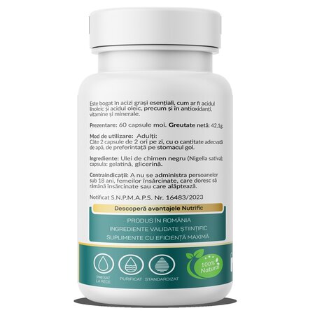 Ulei de Chimen Negru Nigella, 500 mg, 60 capsule moi, Nutrific 691991