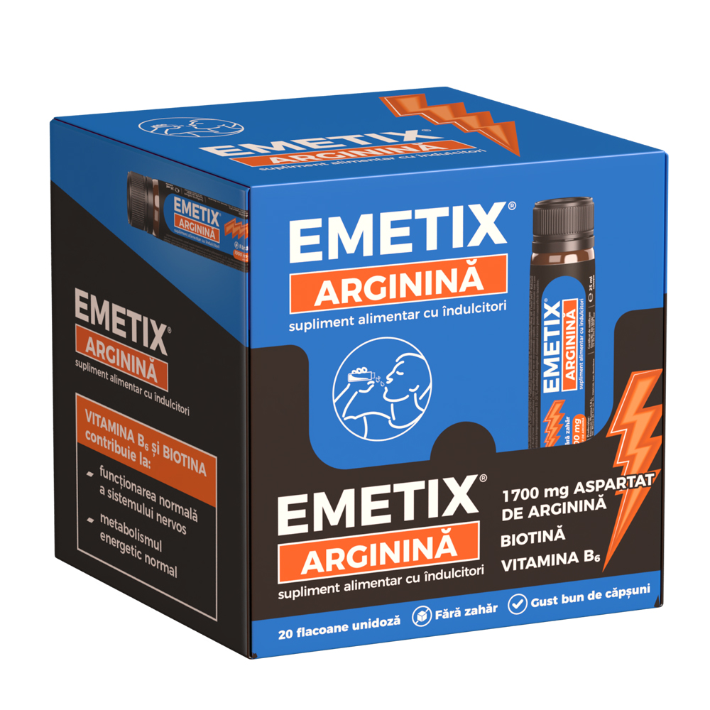 Emetix Arginina, 20 flacoane unidoza x 25 ml, Fiterman Pharma