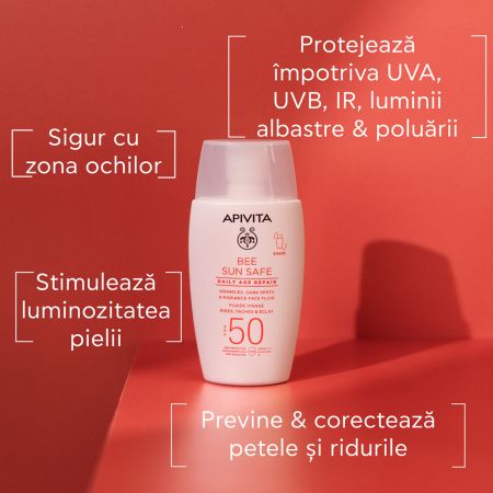 Fluid hidratant anti-rid cu protectie solara SPF 50 Bee Sun Safe, 50 ml, Apivita 692126