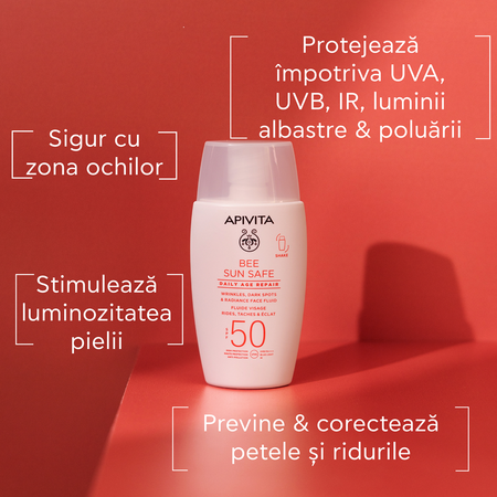 Fluid hidratant anti-rid cu protectie solara SPF 50 Bee Sun Safe, 50 ml, Apivita 692126