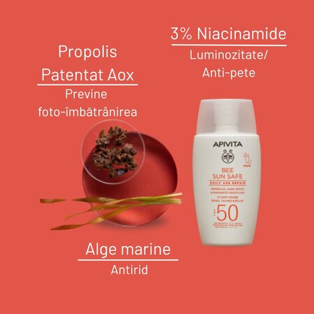 Fluid hidratant anti-rid cu protectie solara SPF 50 Bee Sun Safe, 50 ml, Apivita 692127